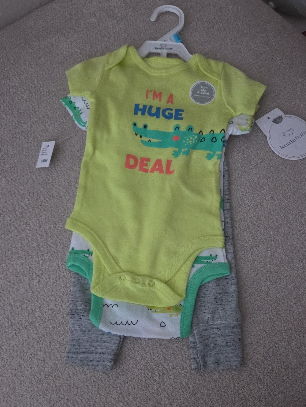 Koalababy Lime Green Crocodile 'I'm a Huge Deal' 3-Piece 100% Cotton
